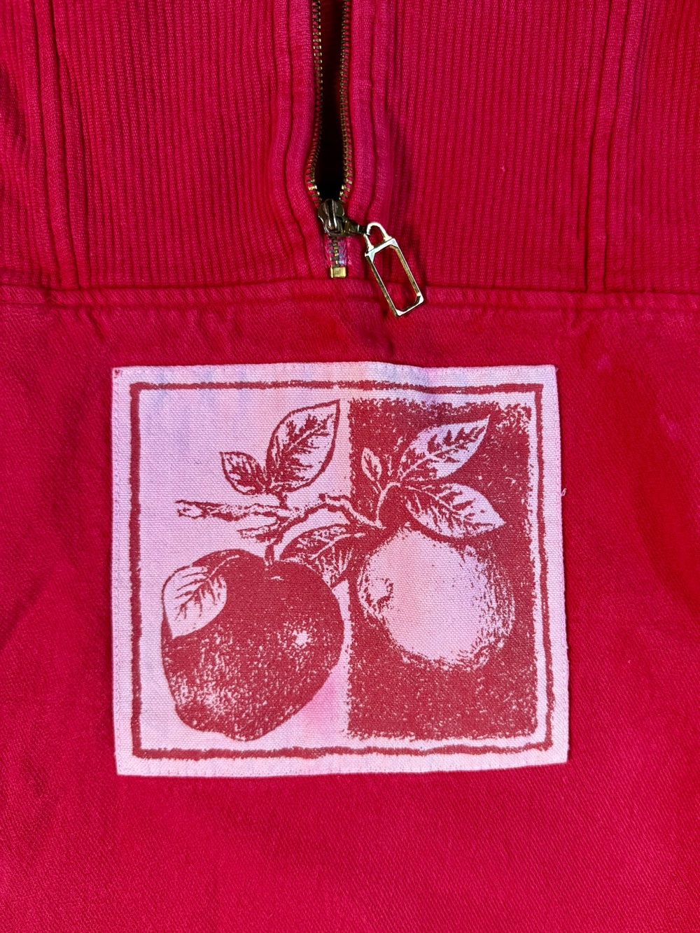 Vintage Coldwater Creek L/XL Apple Fruit 1/4 Zip Sweatshirt USA 100% Cotton